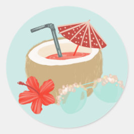 Koraal Rood en Munt Kokosnoot drink en zonnebril Ronde Sticker