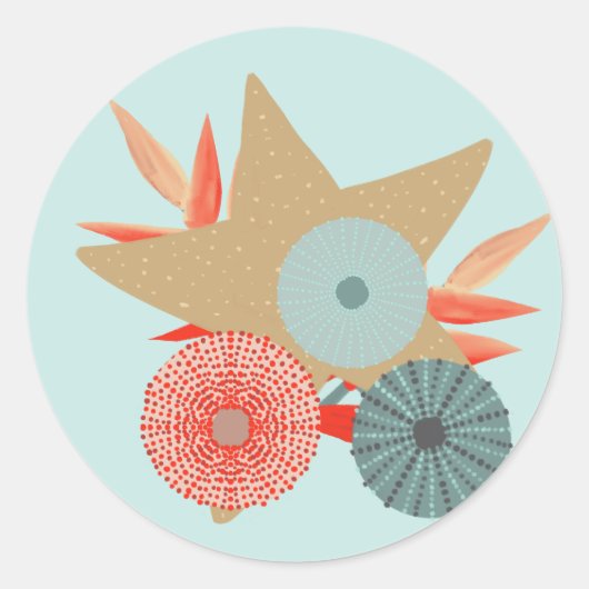 Koraal Rood en Munt Zeesterren en Oerchijnen Ronde Sticker (Voorkant)