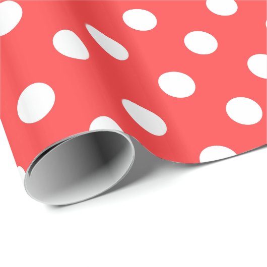 Koraal rood en wit poka vlek cadeaupapier (Rol Hoek)