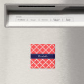 Koraal Rood Fantasie Vierbladig Navy Naam Monogram Magneet (Insitu (Vaatwasser))
