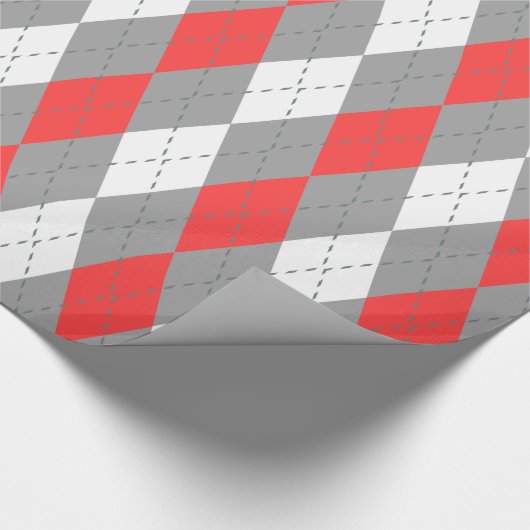 Koraal Rood Houtskool DK Grijs What XL Argyle Cadeaupapier (Hoek)