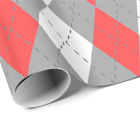 Koraal Rood Houtskool DK Grijs What XL Argyle Cadeaupapier (Rol Hoek)