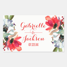 Koraal Rood Klaproos Bloemen Bruiloft Monogram Rechthoekige Sticker