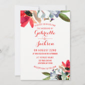 Koraal Rood Klaproos Bloemen Bruiloft Uitnodiginge Kaart (Voorkant)