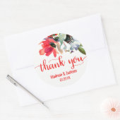 Koraal Rood Klaproos Waterverf Bloemen Bruiloft Fa Ronde Sticker (Envelop)