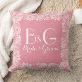 Koraal-rood linnen & wit kant Lijst Kussen (Deken)