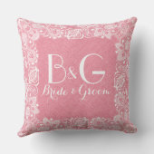 Koraal-rood linnen & wit kant Lijst Kussen (Achterkant)