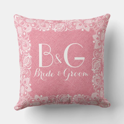 Koraal-rood linnen & wit kant Lijst Kussen (Achterkant)