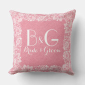 Koraal-rood linnen & wit kant Lijst Kussen (Voorkant)