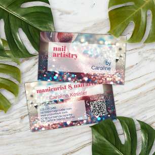 Koraal Rood Roze Aqua Donkerblauw Glitter Nagellak Visitekaartje