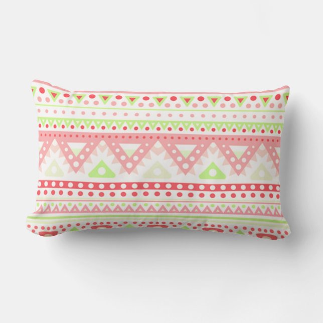 Koraal Rood Roze Lime Groen Aztec Zigzag Patroon Buitenkussen (Voorkant)