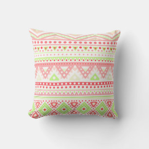 Koraal Rood Roze Lime Groen Aztec Zigzag Patroon Buitenkussen