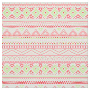 Koraal Rood Roze Lime Groen Aztec Zigzag Patroon Stof