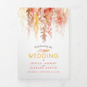 Koraal rood sinaasappel bruin herfst bruiloft drieluik programma (Cover)