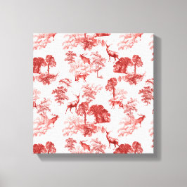 Koraal Rood Toile Stag Herten Fox Bos Patroon Canvas Afdruk