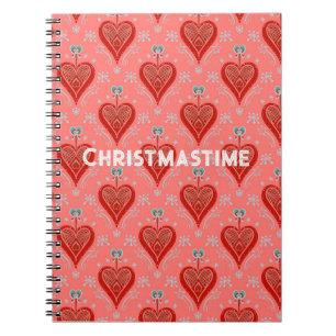 Koraal rood vintage Kerst hart OrnaGooi Kussen Notitieboek