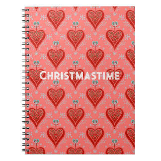 Koraal rood vintage Kerst hart OrnaGooi Kussen Notitieboek