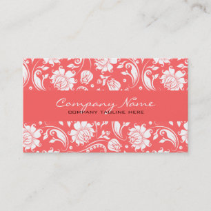 Koraal Rood & Wit  Bloemen Damasks Visitekaartje