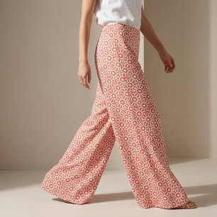 Koraal Rood Wit Boho Chic Mozaïek Geometrische Teg Stof