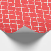 Koraal Rood Wit Groot Quatrefoil Patroon Cadeaupapier (Hoek)