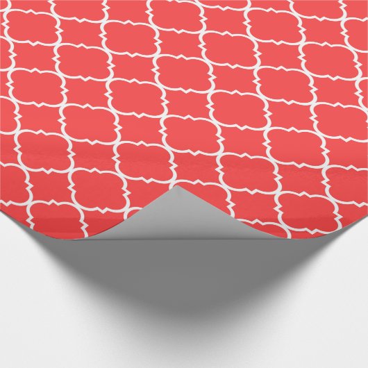 Koraal Rood Wit Groot Quatrefoil Patroon Cadeaupapier (Hoek)