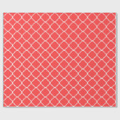 Koraal Rood Wit Groot Quatrefoil Patroon Cadeaupapier (Vlak)