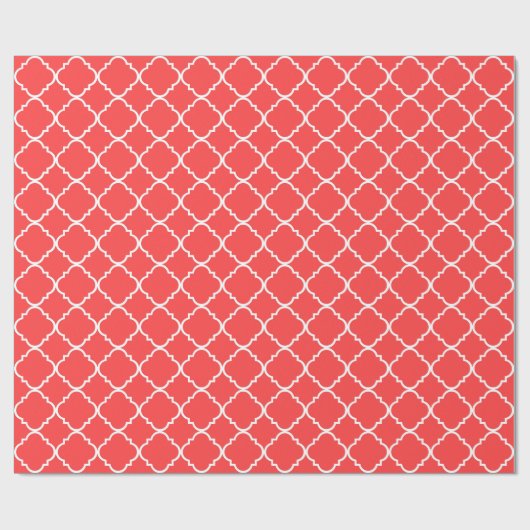 Koraal Rood Wit Groot Quatrefoil Patroon Cadeaupapier (Vlak)