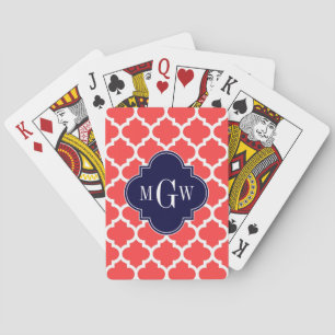 Koraal Rood Wit Marokkaans #5 Marineblauw 3 Initie Pokerkaarten