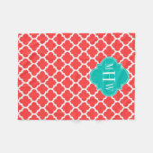 Koraal Rood Wit Marokkaans #5 Teal 3 Initiele Mono Fleece Deken (Voorkant (Horizontaal))