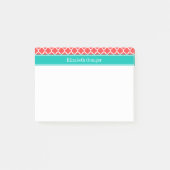 Koraal Rood Wit Marokkaans #5 Teal Naam Monogram Post-it® Notes (Voorkant)