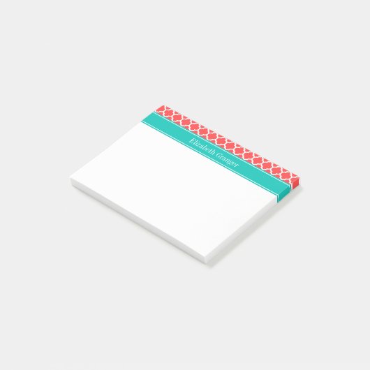 Koraal Rood Wit Marokkaans #5 Teal Naam Monogram Post-it® Notes (Schuin)