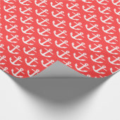 Koraal Rood Wit Nautische Ankers Patroon Cadeaupapier (Hoek)