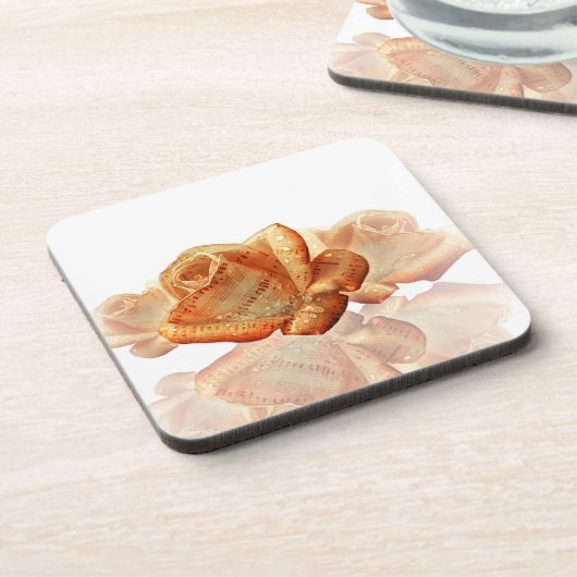 Koraal Roos bloesem met plattegrond Bier Onderzetter (Linkerzijde)