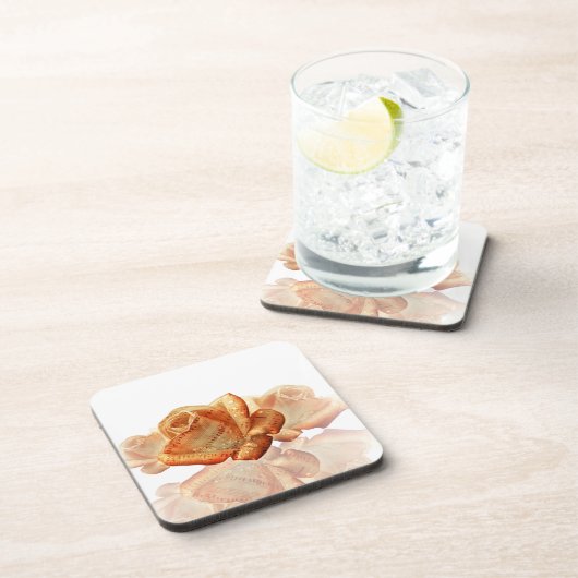 Koraal Roos bloesem met plattegrond Bier Onderzetter (Rechterzijde)