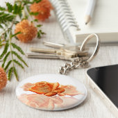 Koraal Roos bloesem met plattegrond Sleutelhanger (Zijkant)