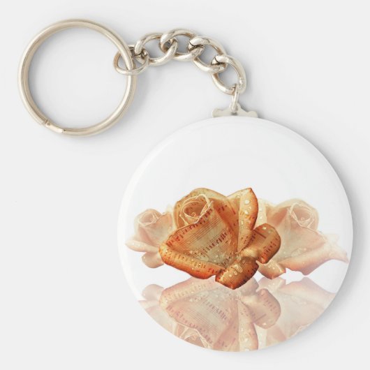 Koraal Roos bloesem met plattegrond Sleutelhanger (Voorkant)