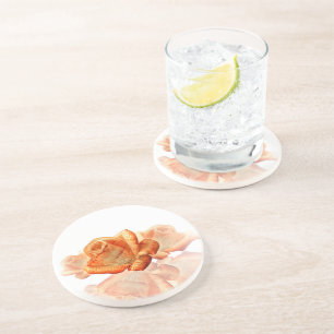 Koraal Roos bloesem met plattegrond Zandsteen Onderzetter