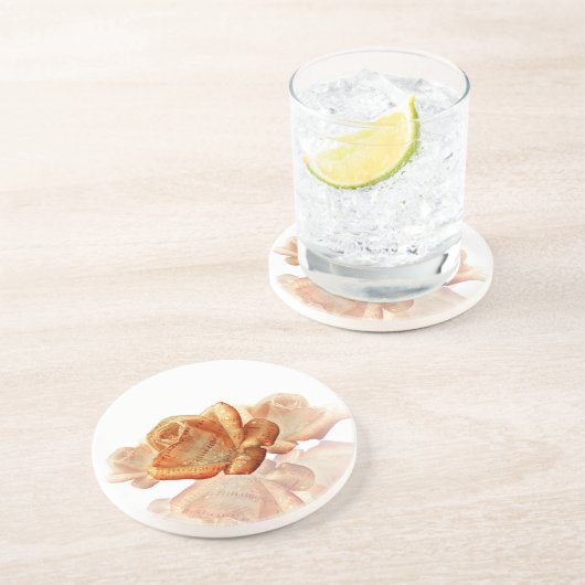 Koraal Roos bloesem met plattegrond Zandsteen Onderzetter (Zijkant)