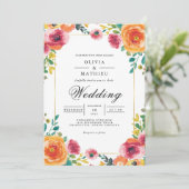 Koraal & Roos Botanische Boog Wedding Kaart (Staand voorkant)
