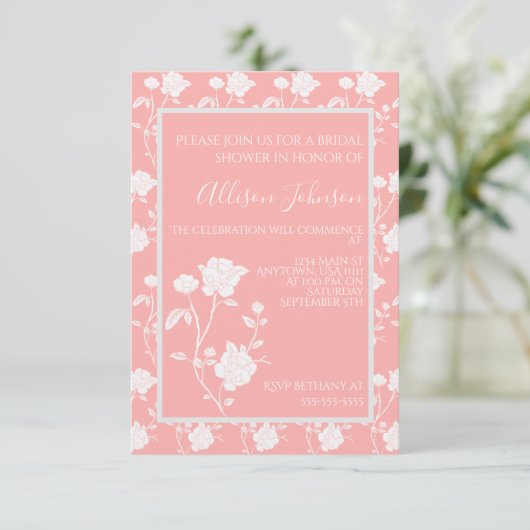 Koraal Roos Bridal Shower Kaart (Staand voorkant)