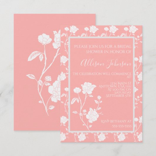 Koraal Roos Bridal Shower Kaart (Voorkant / Achterkant)