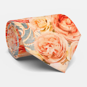 koraal Roos Damask Floral Patroon Stropdas
