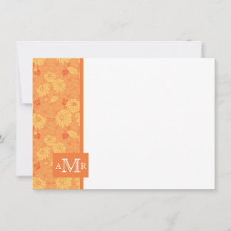 Koraal Roos Damask Monogram flat card 4.5 x 6.2 Notitiekaartje