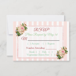 Koraal Roos Floral Striped Wedding RSVP-kaart RSVP Kaartje