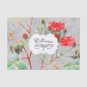 koraal Roos Floral Waterverf Monogram Tissuepapier