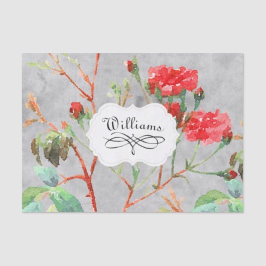  koraal Roos Floral Waterverf Monogram Tissuepapier (Voorkant)