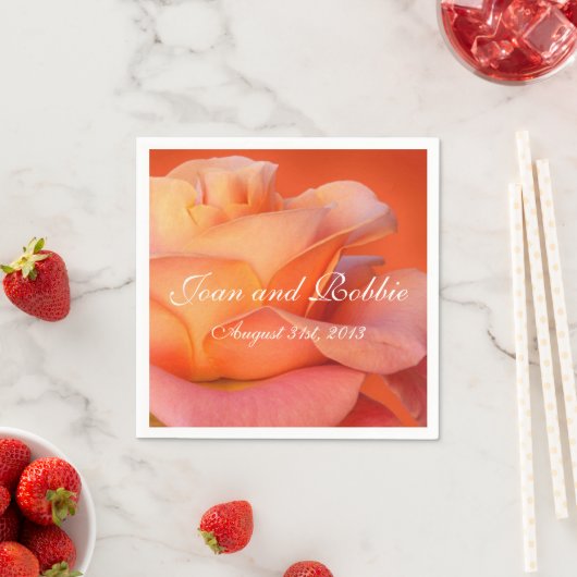 Koraal Roos gepersonaliseerde bruiloft servetten (Insitu)