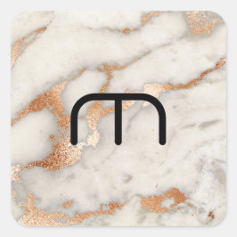 Koraal Roos Gold Blush Grey Copper Marble Monogram Vierkante Sticker