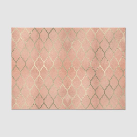 Koraal Roos Gold Metallic Art Deco Peach Quatrefoi Tissuepapier (Voorkant)