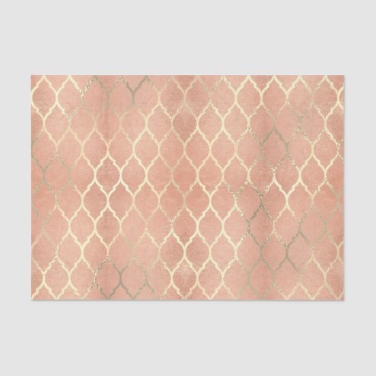 Koraal Roos Gold Metallic Blush Peach Quatrefoil Tissuepapier (Voorkant)